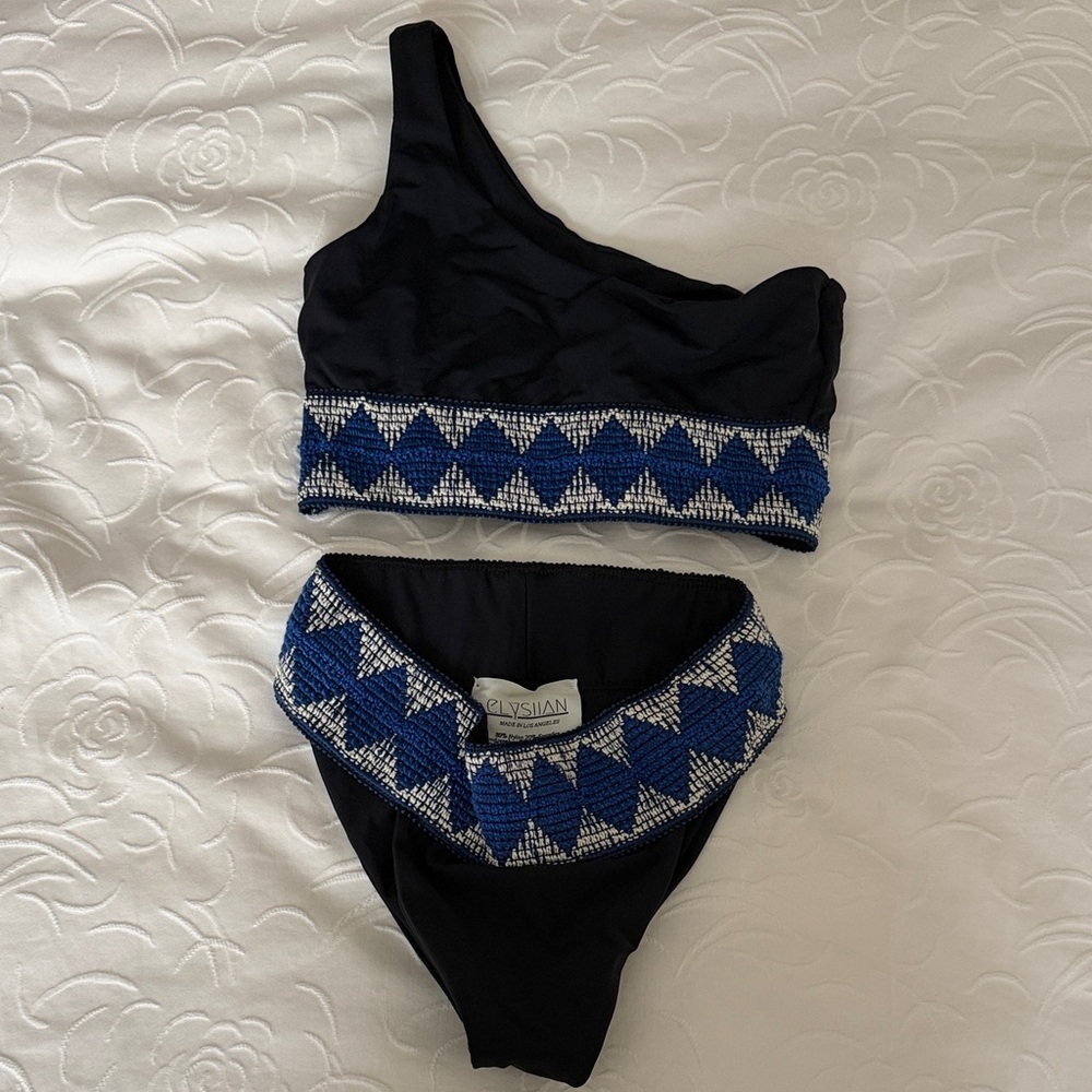 Elysian One-Shoulder Black & Blue Beaded Bikini